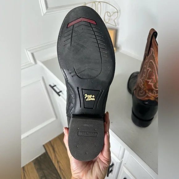 Vintage Tony Lama Two-Tone Cowboy Boots – Black & Cognac – Men’s 10.5 EE (Wide) - Picture 8 of 10